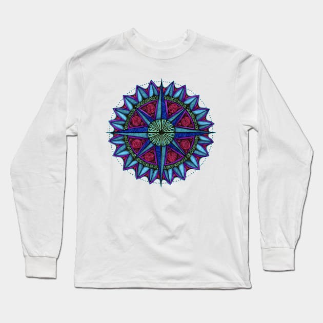 Blue Directions Mandala Long Sleeve T-Shirt by Heartsake